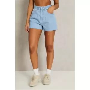 Image of I Saw It First Light Wash Raw Hem Denim Shorts - Blue