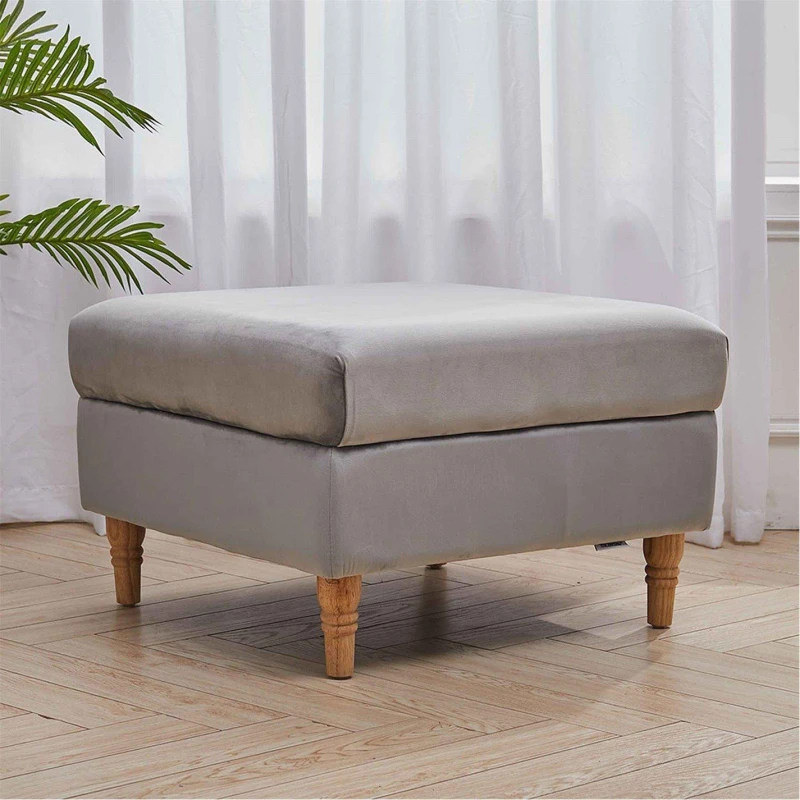Image of Cottonfy UK 66cm Square Velvet Cowie Footstool - Grey Grey M