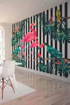 Image of Flamingo Stripe Wall Mural