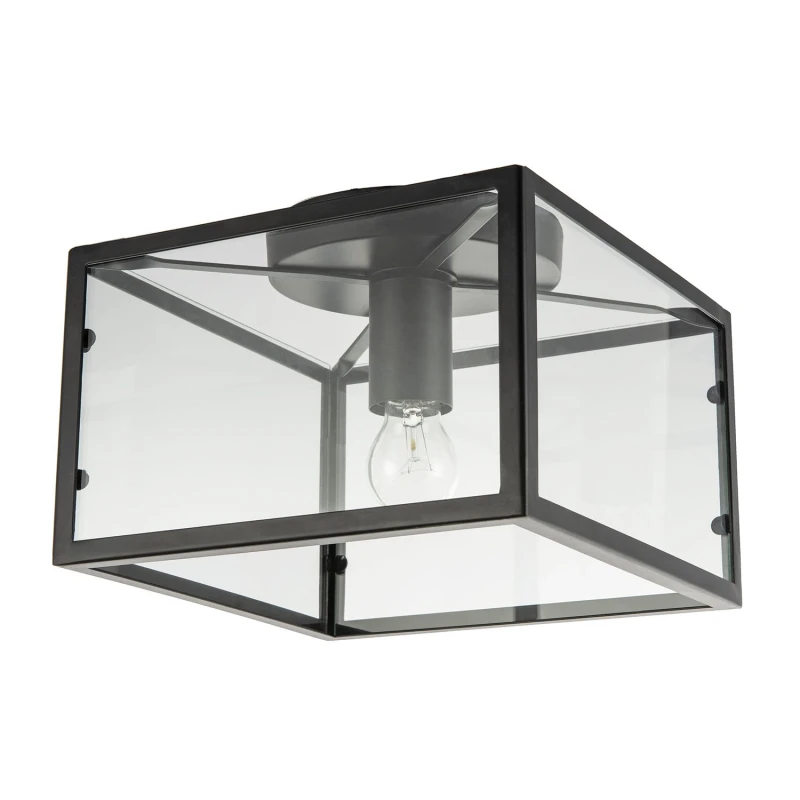 Image of Happy Homewares Industrial Square Box Matte Black Ceiling Light with Clear Glass Sides Black Unisex