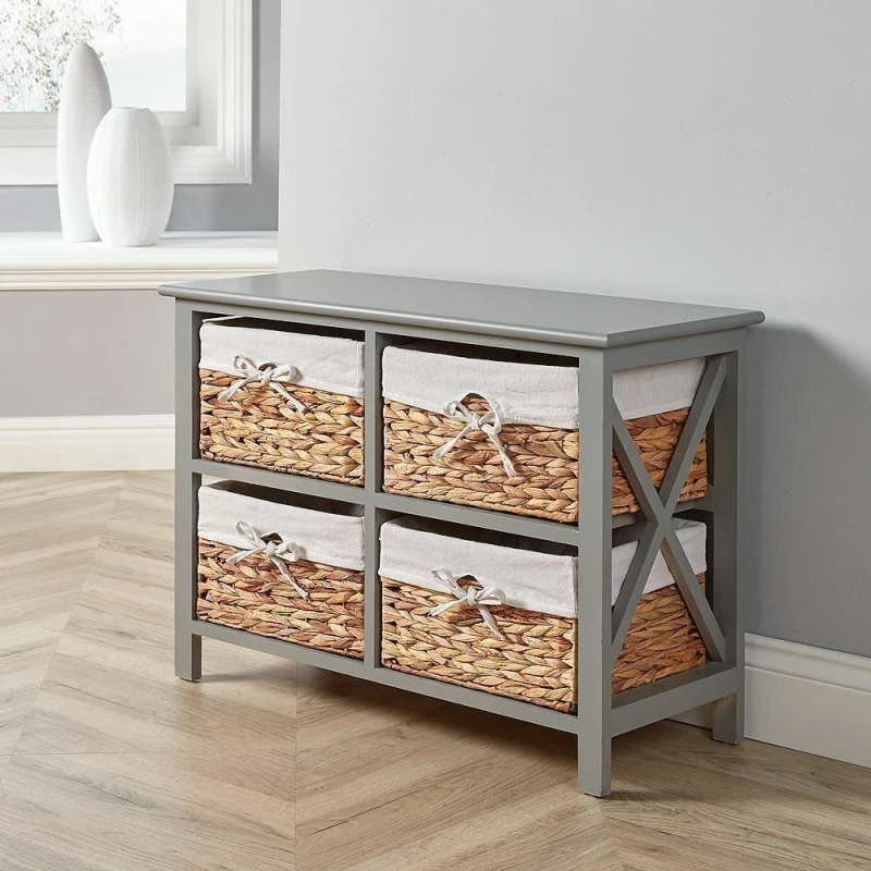 Image of Home Source Fully Assembled 4 Drawer Storage Unit Grey