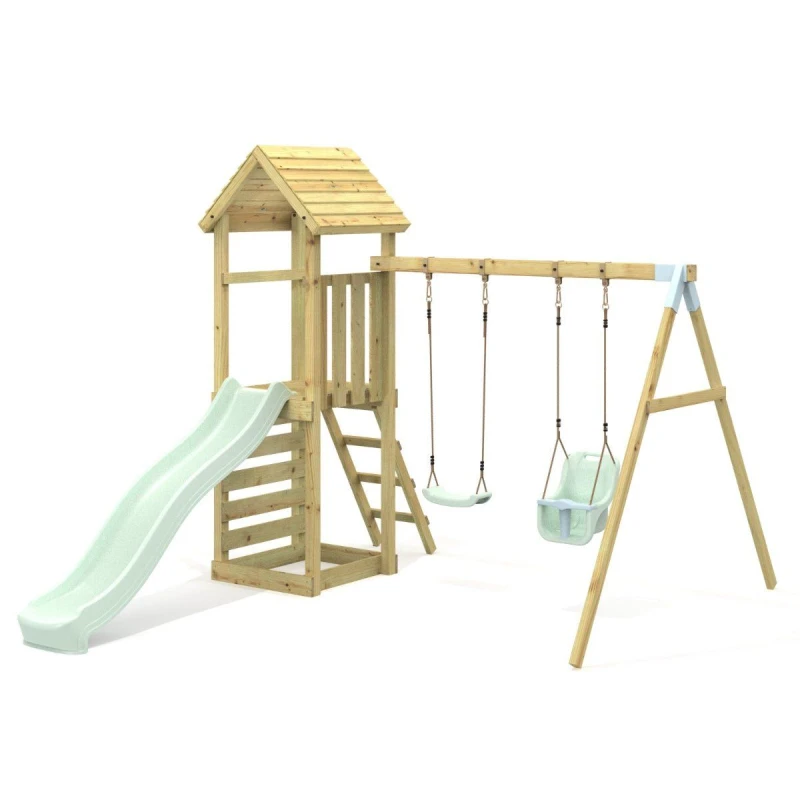Image of OutdoorToys Rebo Garden Climbing Frame with Swing & Slide for Kids - Rainier Mint Green Green Unisex