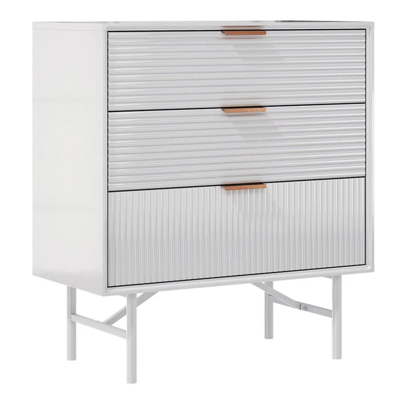 Image of Kabinet UK 3-Tier Bedroom Striped Storage Cabinet White unisex One size