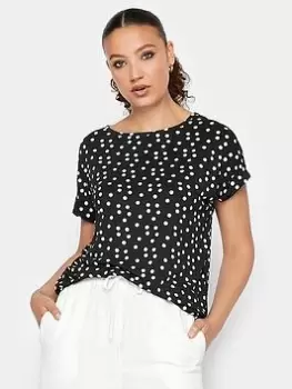Image of Long Tall Sally Black White Turn Back Spot Tee, Black, Size 14, Women