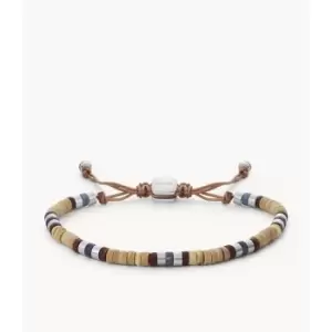 Image of Fossil Mens Vintage Casual Summer Beads Tan Coconut And Sodalite Beaded Bracelet - Silver