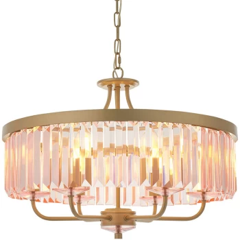 Image of Merano Ascoli 6 Light Ceiling Pendant Champagne Paint & Rose Pink Cut Glass