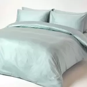 Image of Duck Egg Blue Organic Cotton Duvet Cover Set 400 Thread count, Super King - Duck egg blue - Duck egg blue - Homescapes