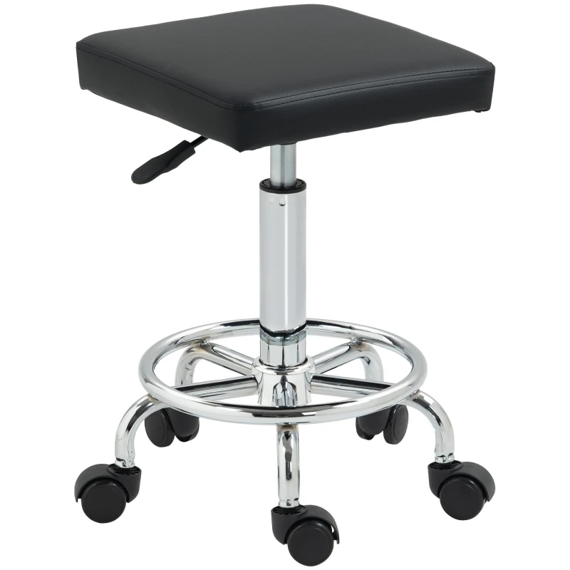 Image of HOMCOM PU Leather Rolling Stool, Height Adjustable Salon Chair, Black 503-034V70BK