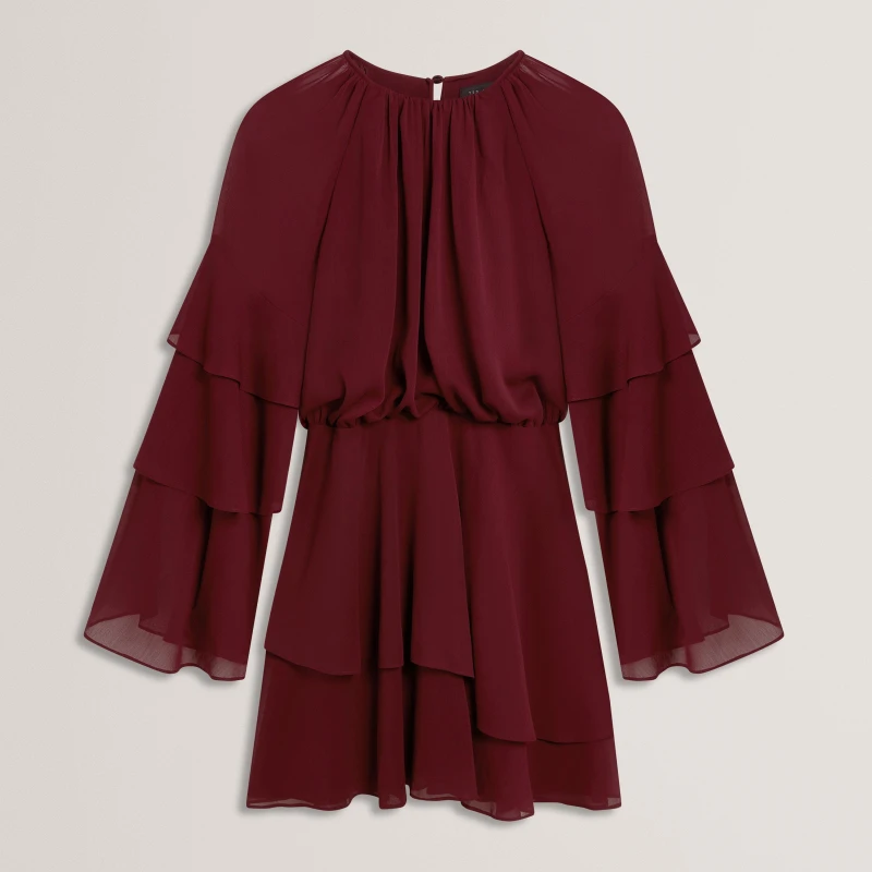 Image of Ted Baker Ted Tier LSMiniDress Ld62 Oxblood female 8 (XS)