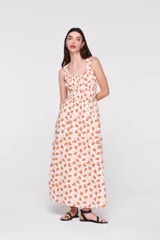 Image of Helaine Shirred Waist Midi Dress, Orange Blossom / UK 10