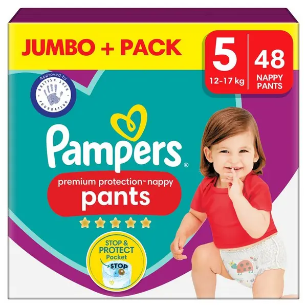 Image of Pampers Premium Protection Nappy Pants Size 5 Jumbo Plus Pack 48 Nappies