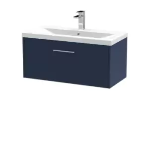 Image of Hudson Reed Juno 800mm Wall Hung Single Drawer Vanity & Mid-Edge Basin - Electric Blue