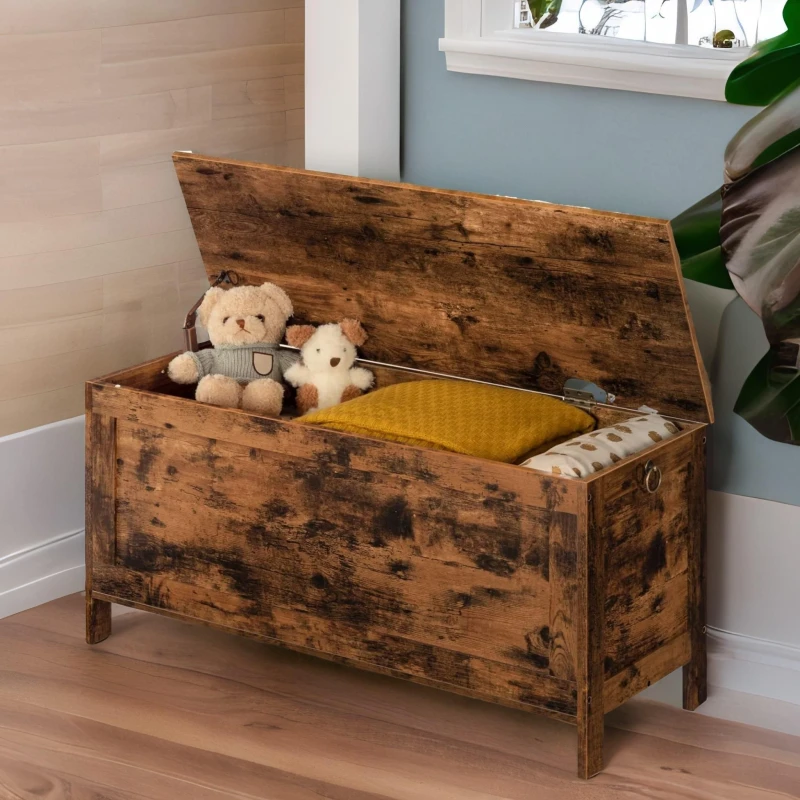 Image of Rafaelo Mobilia 100CM Wide Wooden Storage Chest in Brown Brown Unisex