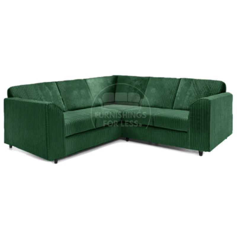 Image of Furnishings For Less UK Ferguson Green 5 Seater Fabric Corner Sofa L Shaped Jumbo Cord - Full Back