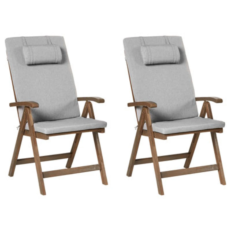 Image of Beliani Set Of 2 Garden Chairs With Cushions Amantea Premium Acacia Wood Grey Melange