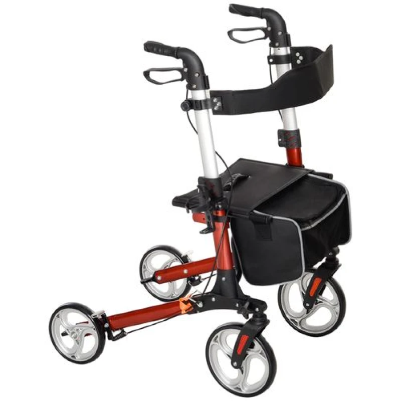 Image of HOMCOM Fully Folding Rollator Walker with Seat, Backrest, Bag, Red Red