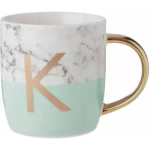 Image of Pastel Green K Letter Monogram Mug Large Coffee / Tea Mug Stylish Marble Pattern With Golden Handle 9 x 9 x 12 - Premier Housewares
