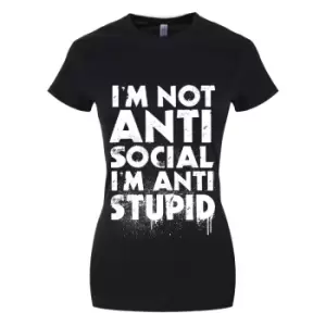 Image of Grindstore Womens/Ladies Im Not Anti-Social Im Anti-Stupid Black T-Shirt (M) (Black)