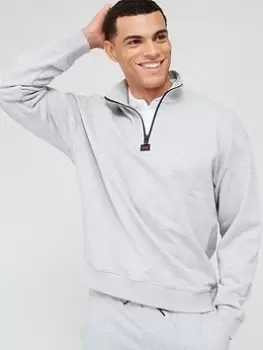 Image of HUGO Durty Quarter Zip Sweatshirt, Grey, Size S, Men