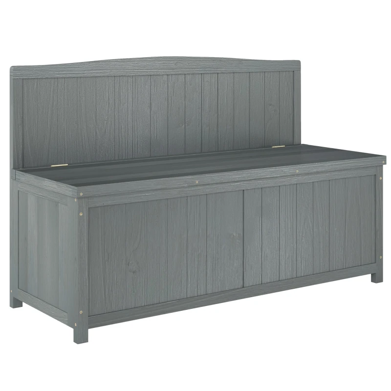 Image of Outsunny Wood Storage Bench for Patio, Outdoor Garden Seating, Grey 84B-460V00GY