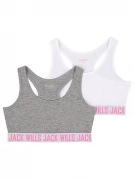 Image of Jack Wills Girls 2 Pack Boxed Logo Elastic Crop Tops - White/Grey Size Age: 10-11 Years, Women
