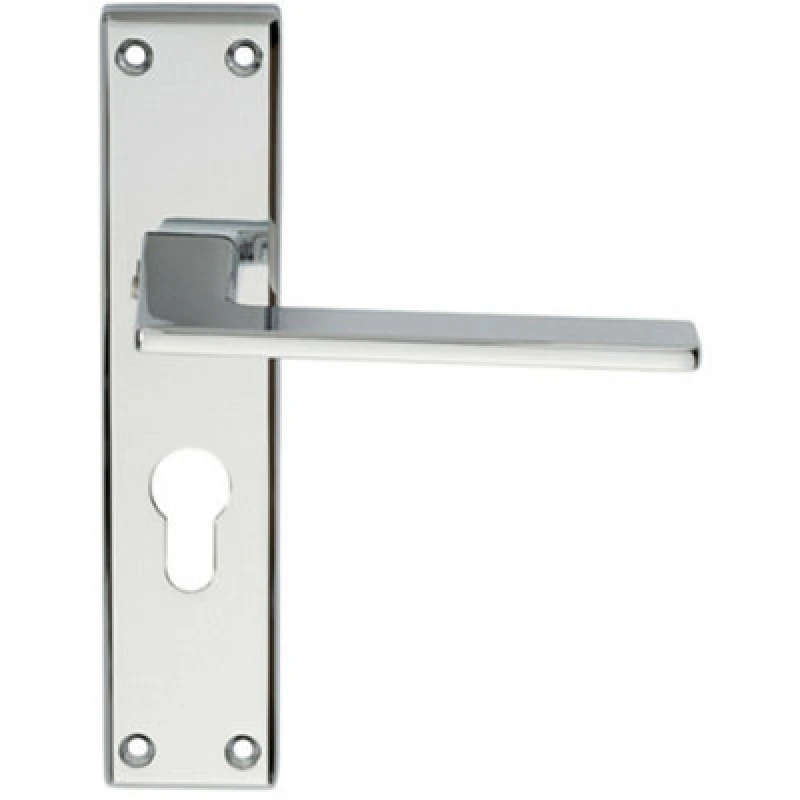 Image of Loops Flat Straight Lever on Euro Lock Backplate Handle 180 x 40mm Polished Chrome Multi