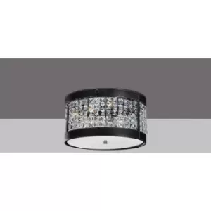 Image of Ceiling light Celsa 3 Bulbs polished chrome / Faux leather Black / crystal