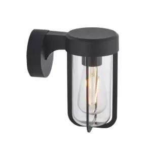 Image of Matt Black Outdoor Wall Light with Clear Glass Shade - IP44 Rated - LED Bulb