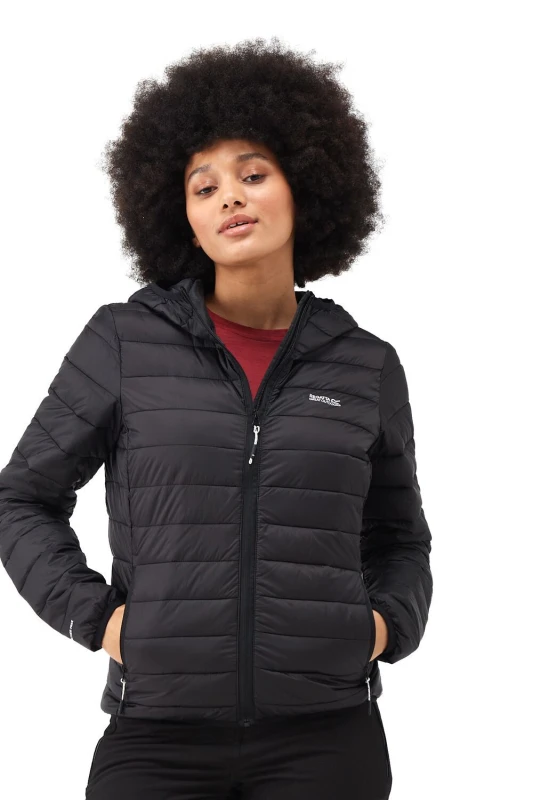 Image of Regatta Womens Marizion Hooded Puffer Jacket in Jet Black Size: 16 Jet Black Female 16