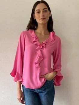 Image of Wallis Double Ruffle Blouse - Pink, Size 16, Women