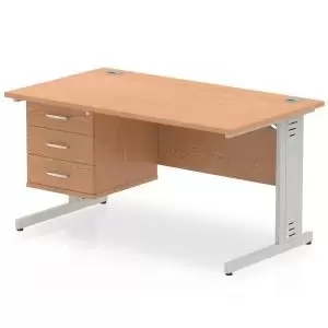 Image of Impulse 1400 Rectangle Silver Cable Managed Leg Desk OAK 1 x 3 Drawer