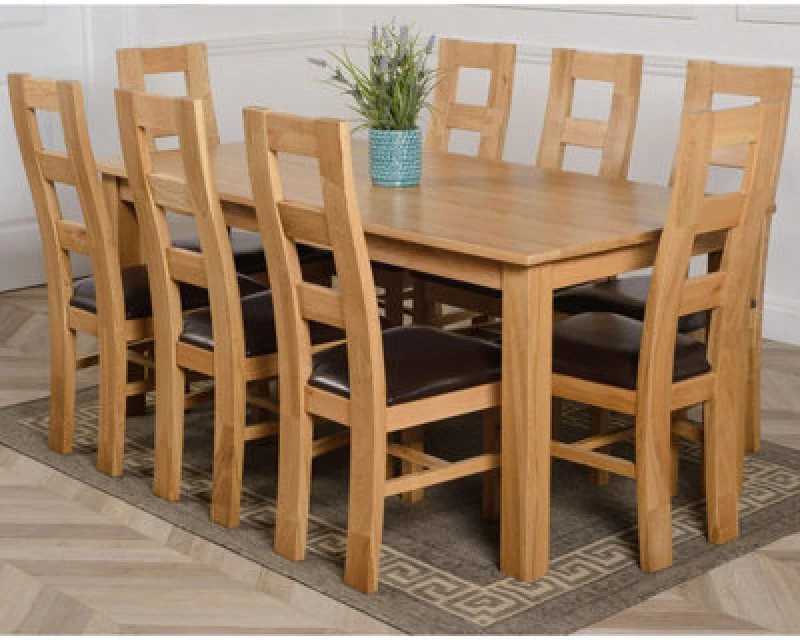 Image of Thats Furniture Oslo 180 x 90cm Large Oak Dining Table & 8 Yale Chairs in Brown Brown Unisex 180 x 90 cm