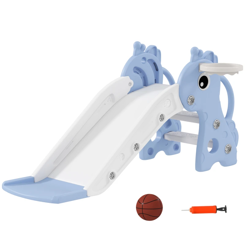 Image of AIYAPLAY 3 in 1 Kids Slide with Climber, Basketball Hoop and Ball, Blue 331-085V00BU