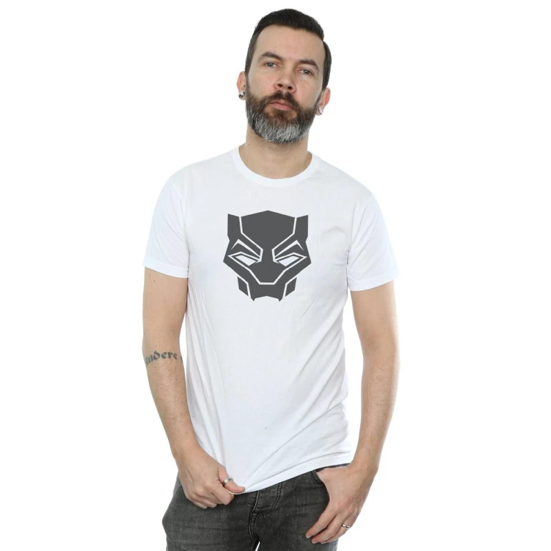 Image of Marvel Marvel Men Black Panther Black On Black T-Shirt in White Size: Small White S Male 5057736564196