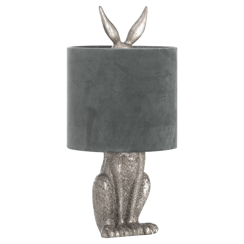 Image of Silver Hare Table Lamp With Grey Velvet Shade