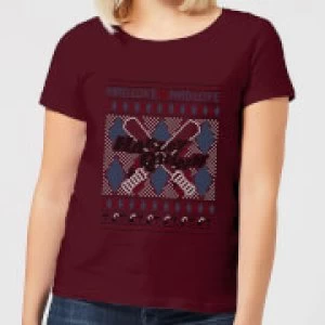 Image of Harley Quinn Womens Christmas T-Shirt - Burgundy - S