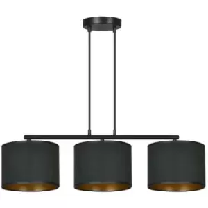Image of Emibig Hilde Black Bar Pendant Ceiling Light with Black Fabric Shades, 3x E27