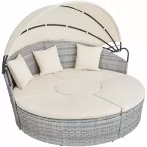 Image of Rattan sun lounger island aluminium, variant 2 - garden lounge chair, sun chair, double sun lounger - light grey