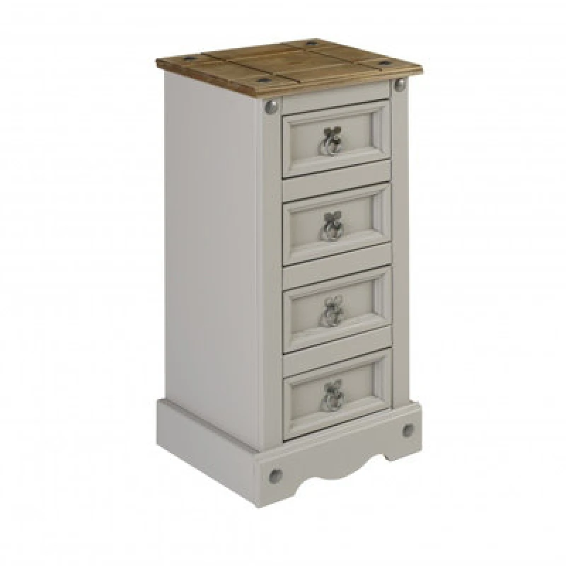 Image of MERCERS FURNITURE Corona Grey Wax 4 Drawer Narrow Bedside 5060765291117