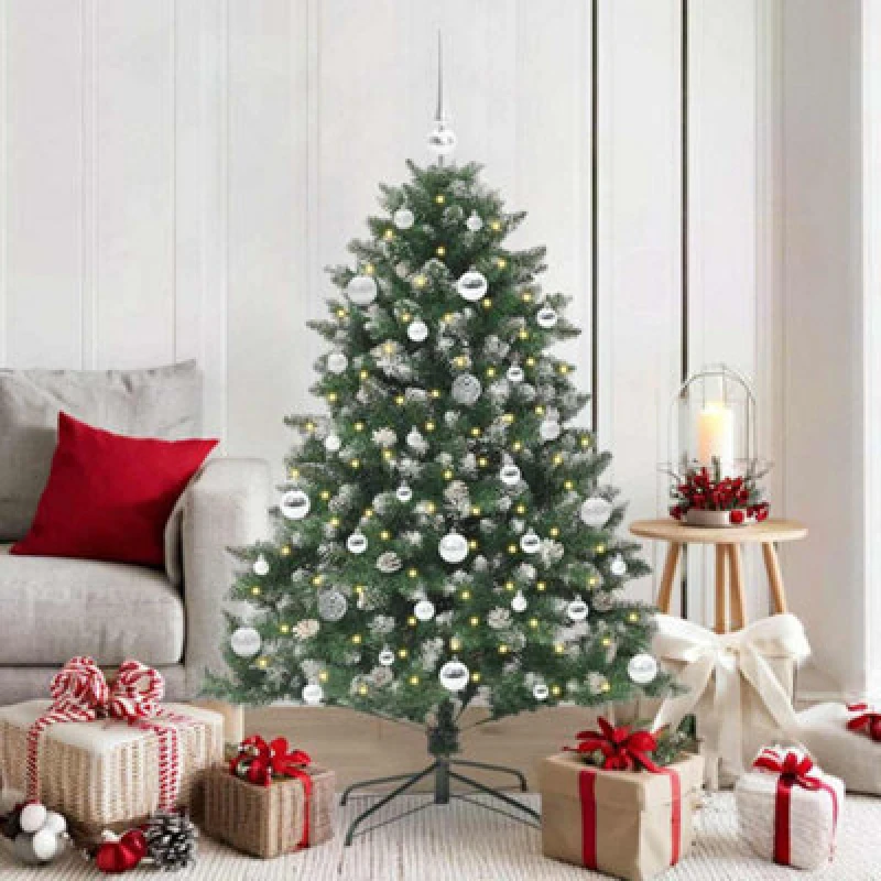 Image of vidaXL Artificial Christmas Tree with Stand, Silver Balls Green 105 x 105 x 150 cm, Green 3395226