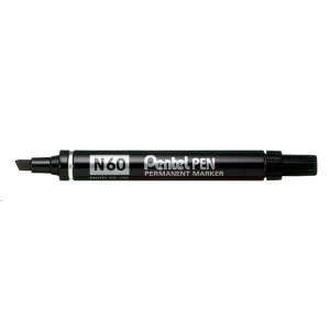 Image of Pentel N60 A 3.9 to 5.7mm Chisel Tip Permanent Marker Black Pack of 12