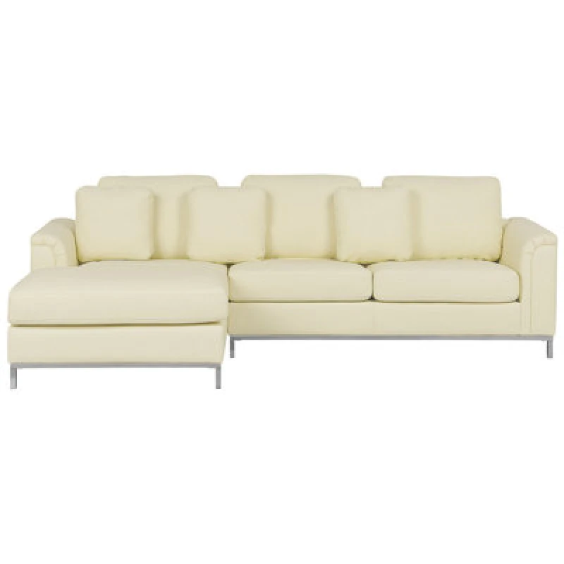 Image of Beliani Corner Sofa 4 Seater Oslo Leather Light Beige Right Hand