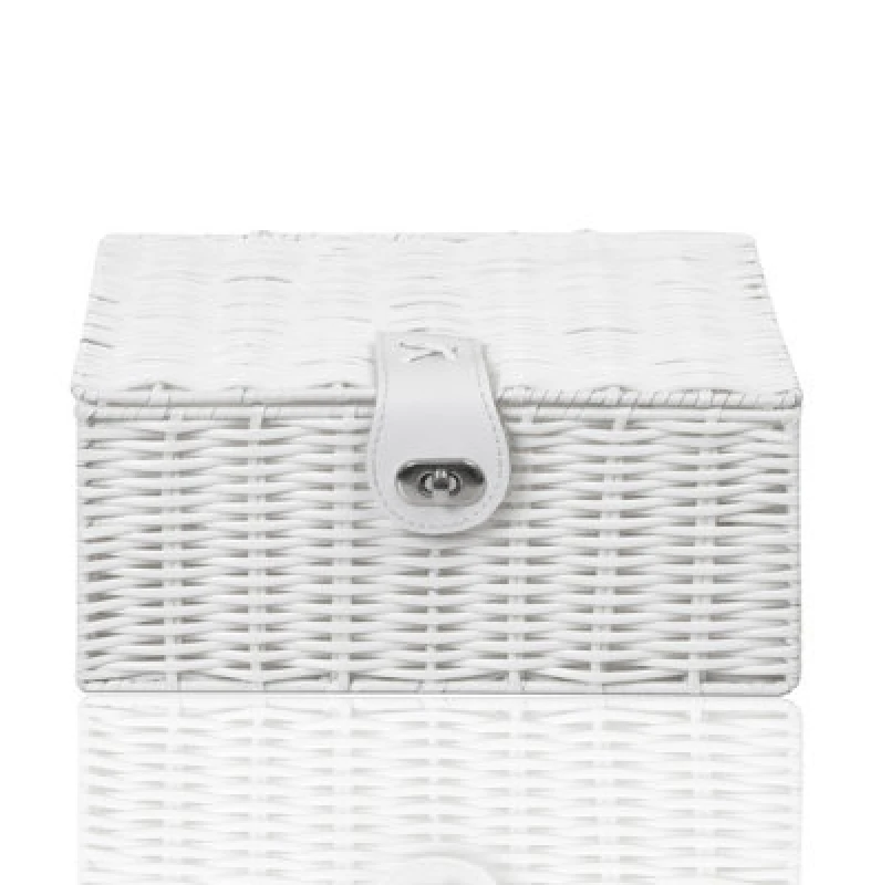 Image of Arpan Small Resin Woven Storage Basket Box With Lid & Lock - White