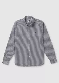 Image of Lacoste Mens Regular Fit Striped Cotton Shirt In White/Navy