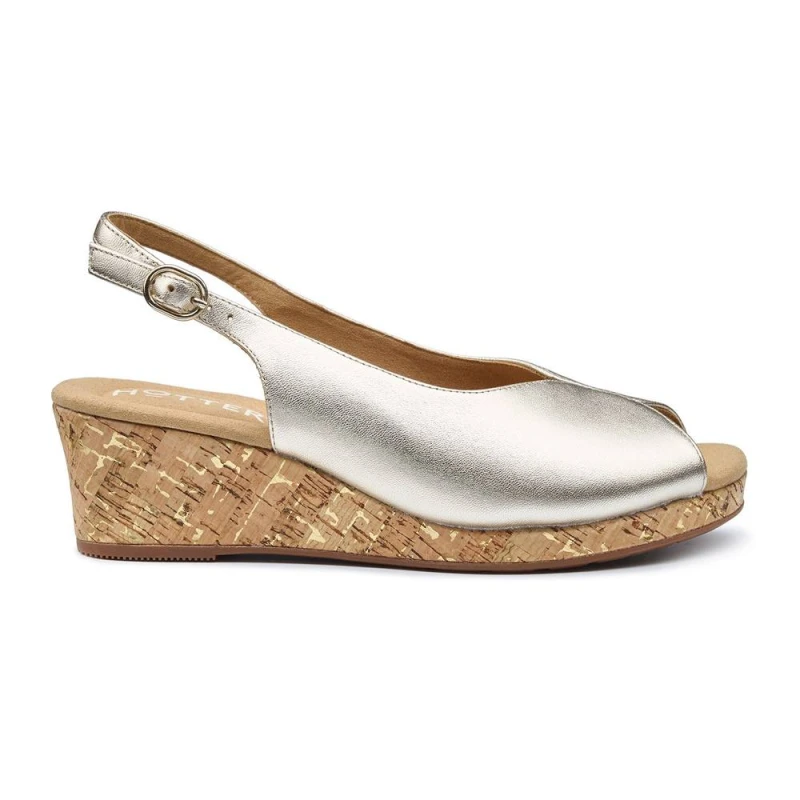 Image of Hotter Womens 'Atlantic' Wedge Sandals in Metallic Gold Size: 9 Metallic Gold Female 9