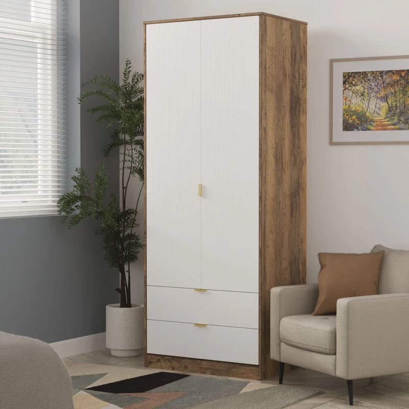 Image of Studio Nashville Tall 2 Drawer Double Wardrobe Wardrobes Large White 42350390430