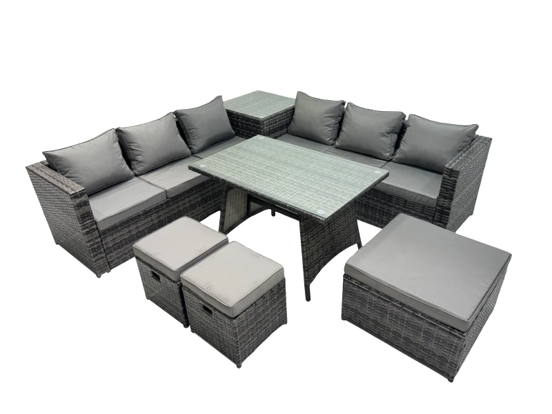 Image of Fimous Garden Rattan Furniture Set 9 Seater with Side Table 3 Stool Dark Grey Dark Grey Unisex