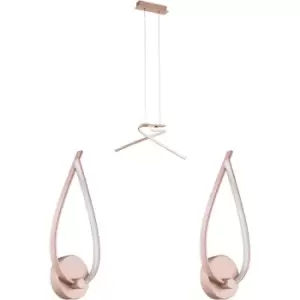 Image of Ceiling Pendant Light & 2x Matching Wall Lights Rose Gold LED Strip Curved Lamp
