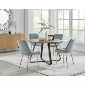 Image of Santorini Brown Round Dining Table And 4 Grey Pesaro Silver Leg Chairs - Elephant Grey