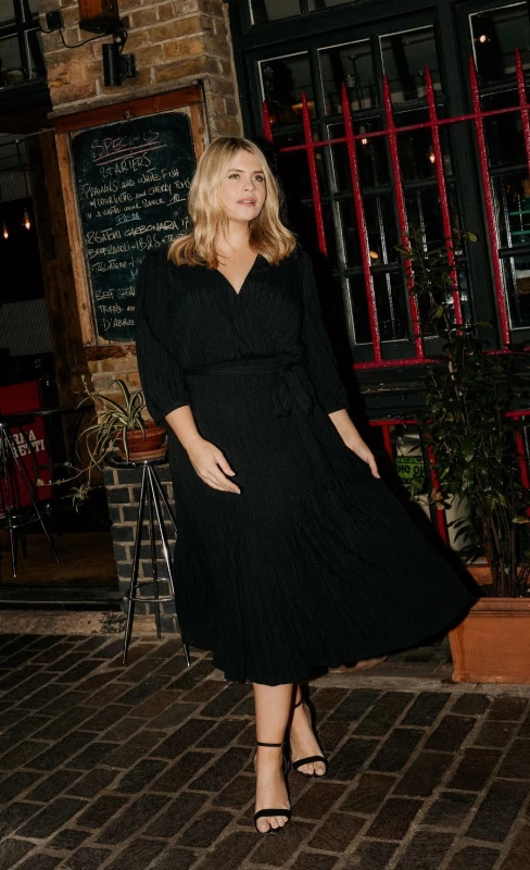 Image of Little Mistress Womens Black Mock Wrap Midaxi Dress Size: 10 Black Female 10